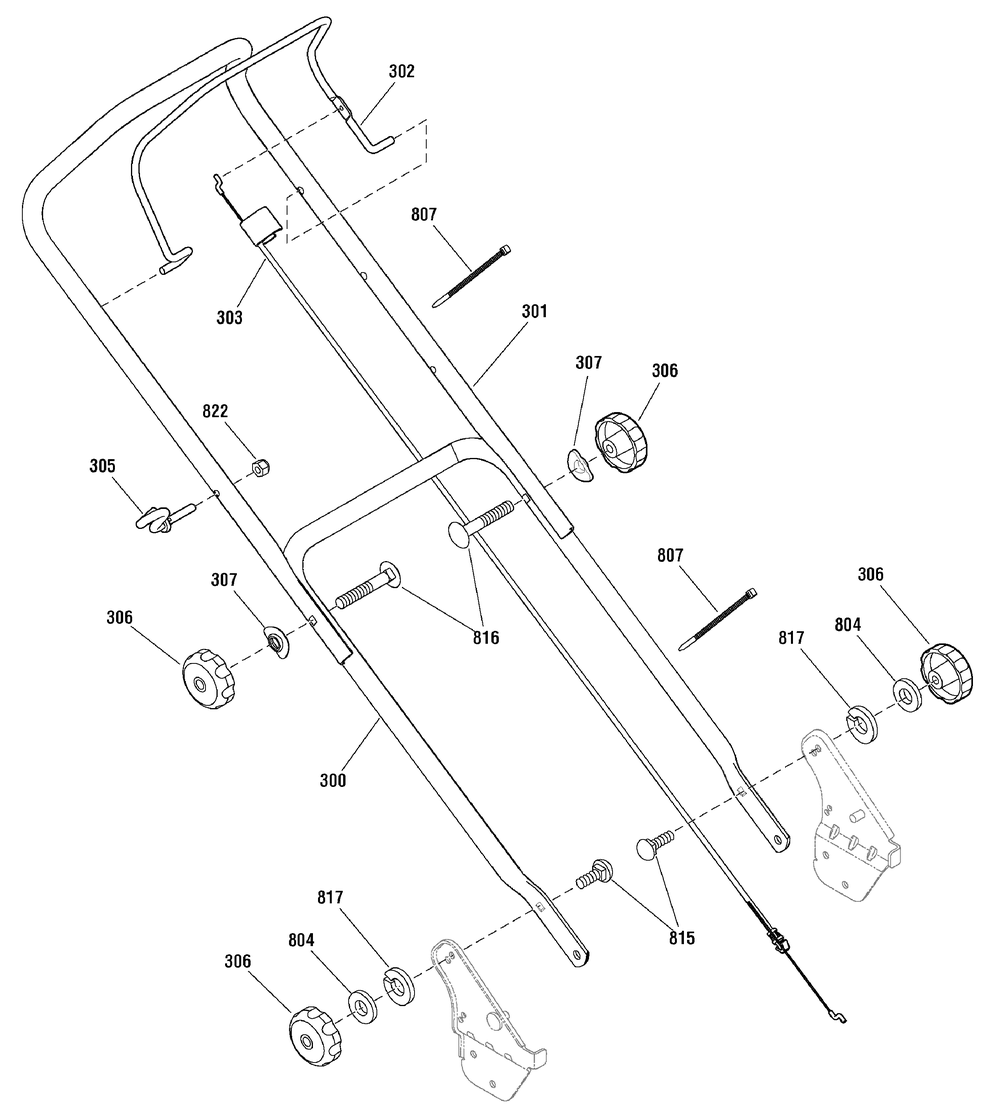 Handle Assembly Diagram and Parts List for 881020-MP450 2010 Briggs and Stratton Lawn Mower